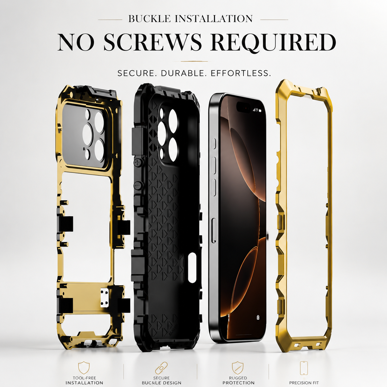 Premium iPhone Case 360° Metal Lock Glass Cover MagSafe Compatible Magnetic Full Body Protection Shockproof Double Tempered Glass Frame Design