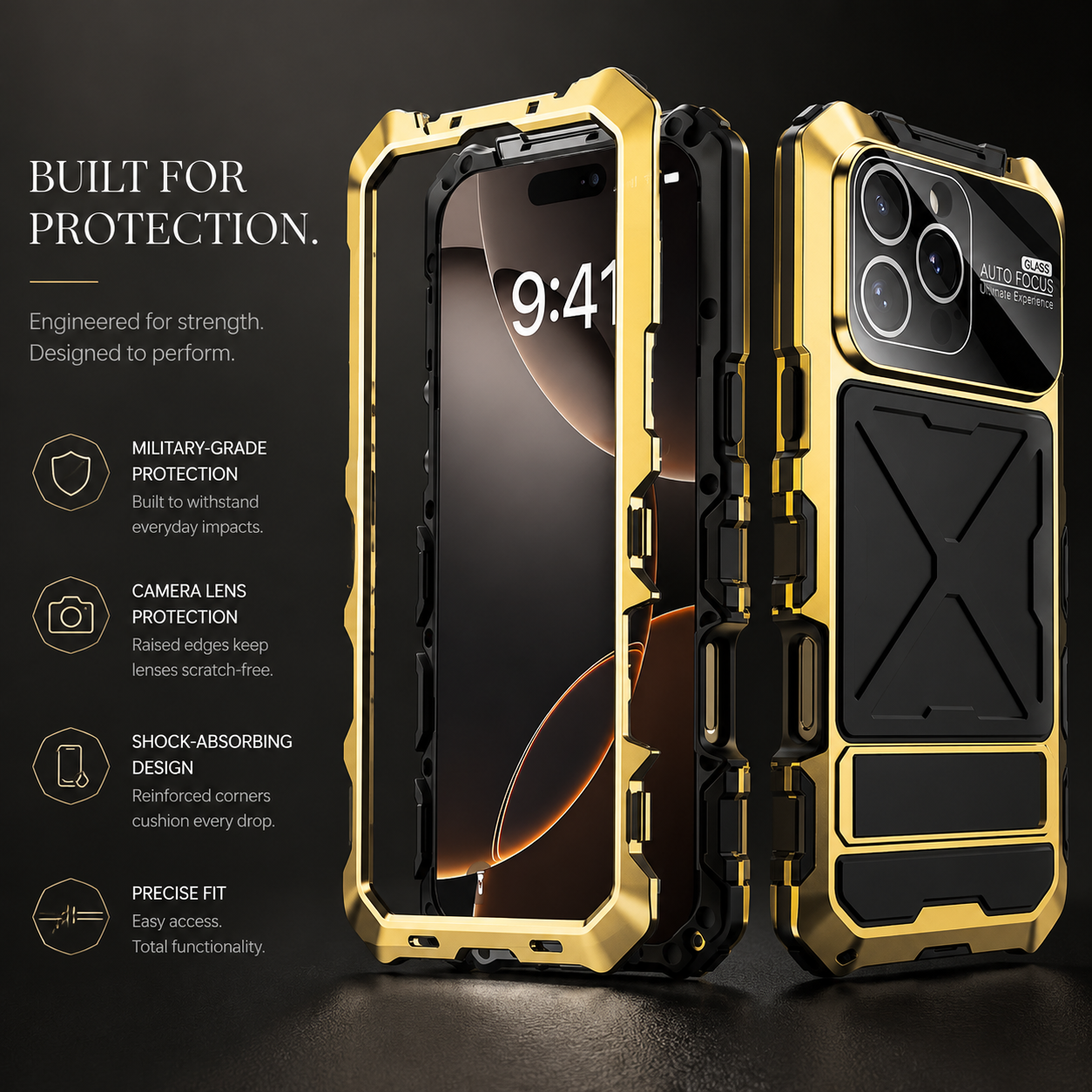 Premium iPhone Case 360° Metal Lock Glass Cover MagSafe Compatible Magnetic Full Body Protection Shockproof Double Tempered Glass Frame Design
