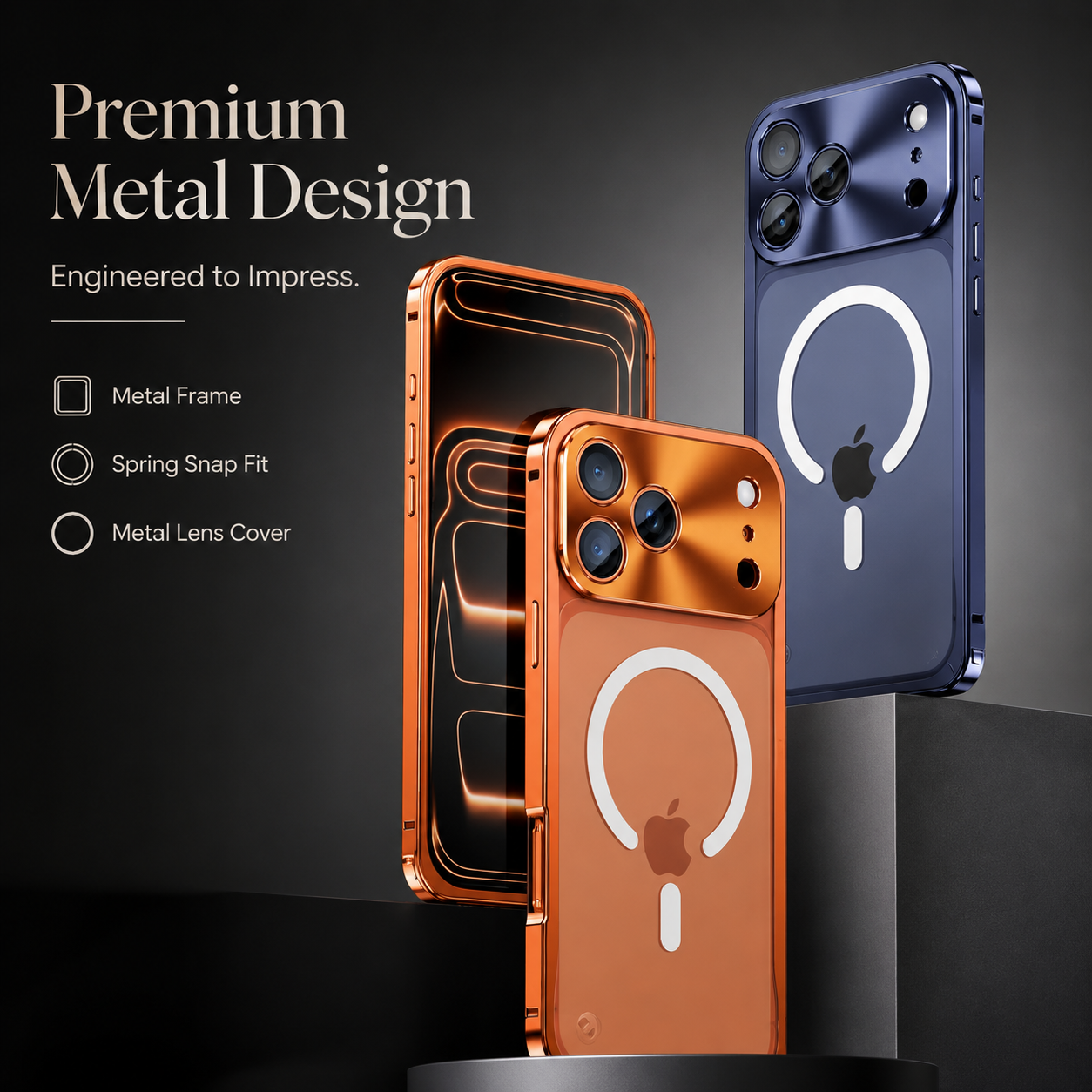 Premium iPhone Case Aluminum Alloy Frame MagSafe Compatible Magnetic Bumper Shockproof Protective Cover Matte Transparent Back Camera Lens Guard