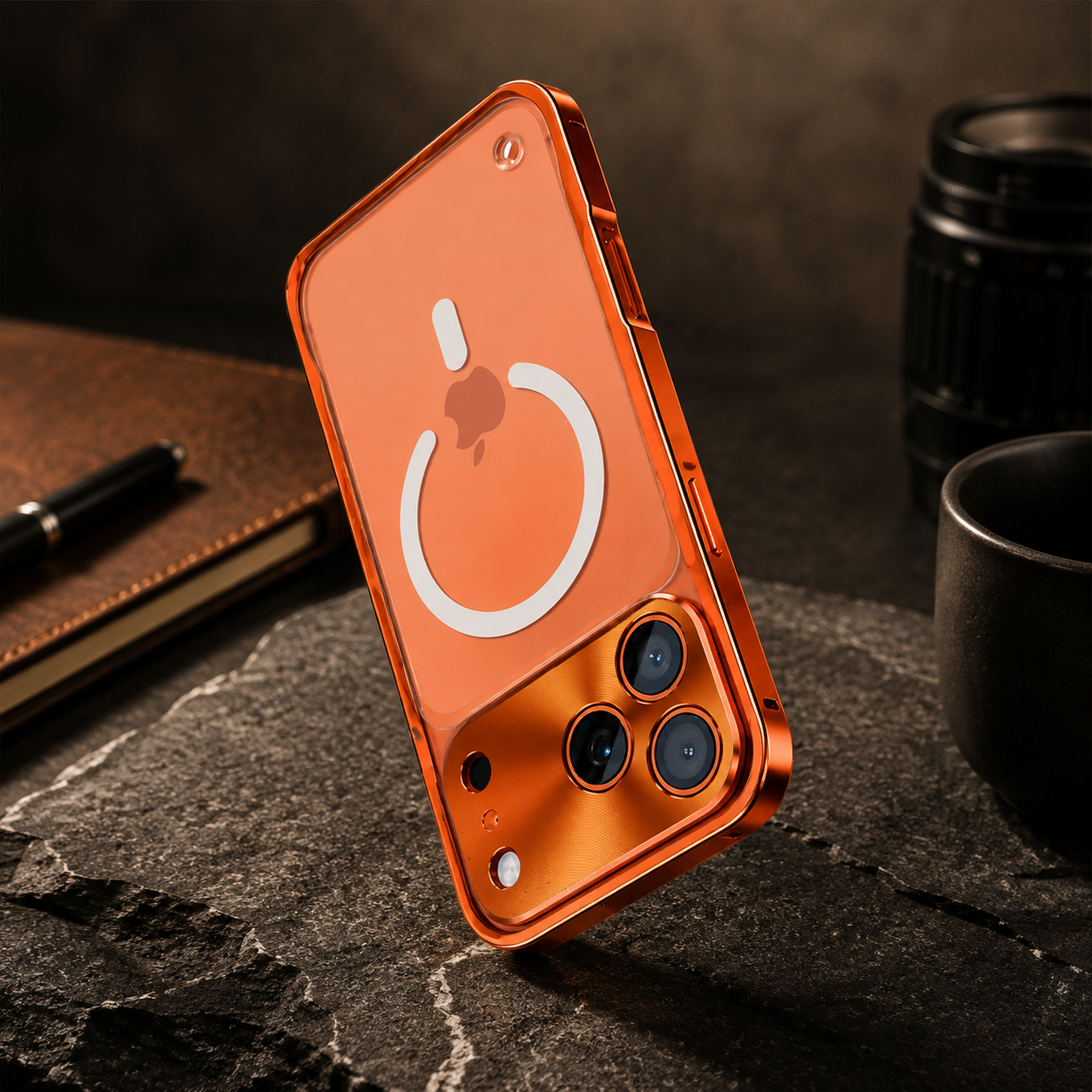 Premium iPhone Case Aluminum Alloy Frame MagSafe Compatible Magnetic Bumper Shockproof Protective Cover Matte Transparent Back Camera Lens Guard
