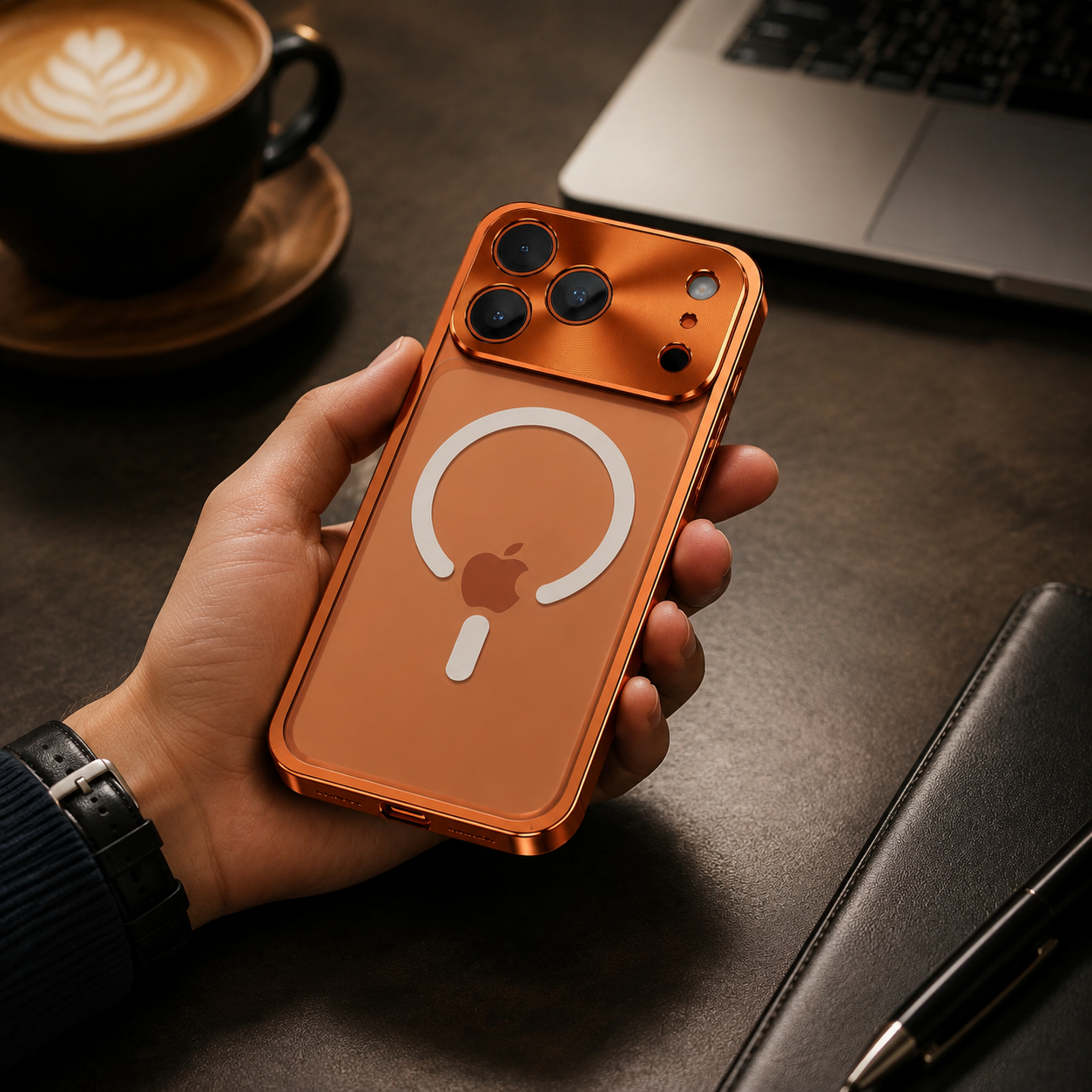 Premium iPhone Case Aluminum Alloy Frame MagSafe Compatible Magnetic Bumper Shockproof Protective Cover Matte Transparent Back Camera Lens Guard