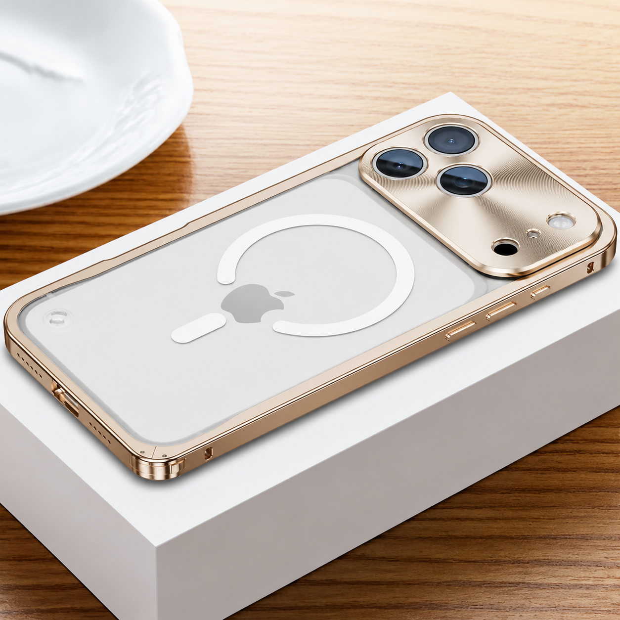 Premium iPhone Case Aluminum Alloy Frame MagSafe Compatible Magnetic Bumper Shockproof Protective Cover Matte Transparent Back Camera Lens Guard