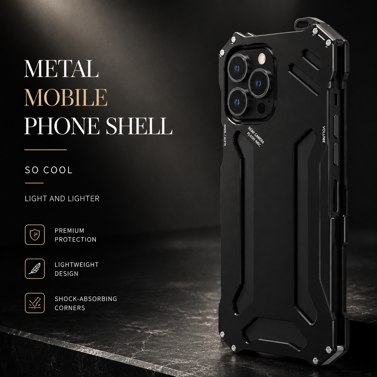 Premium iPhone Case Aluminum Alloy Metal Armor Protective Cover Military Grade Shockproof Cooling Airflow Anti Scratch Lightweight Non Slip Bumper Design