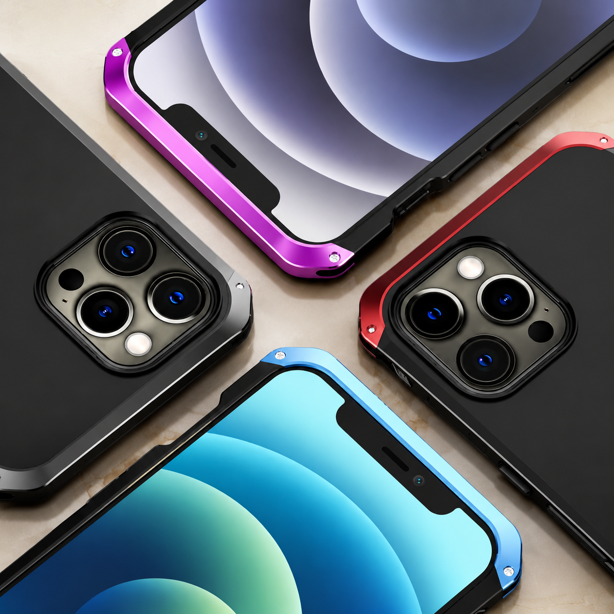 Premium iPhone Case Aluminum Alloy PC Protective Cover Full Coverage Shockproof Anti Scratch Dustproof Washable Lightweight Non Slip Design