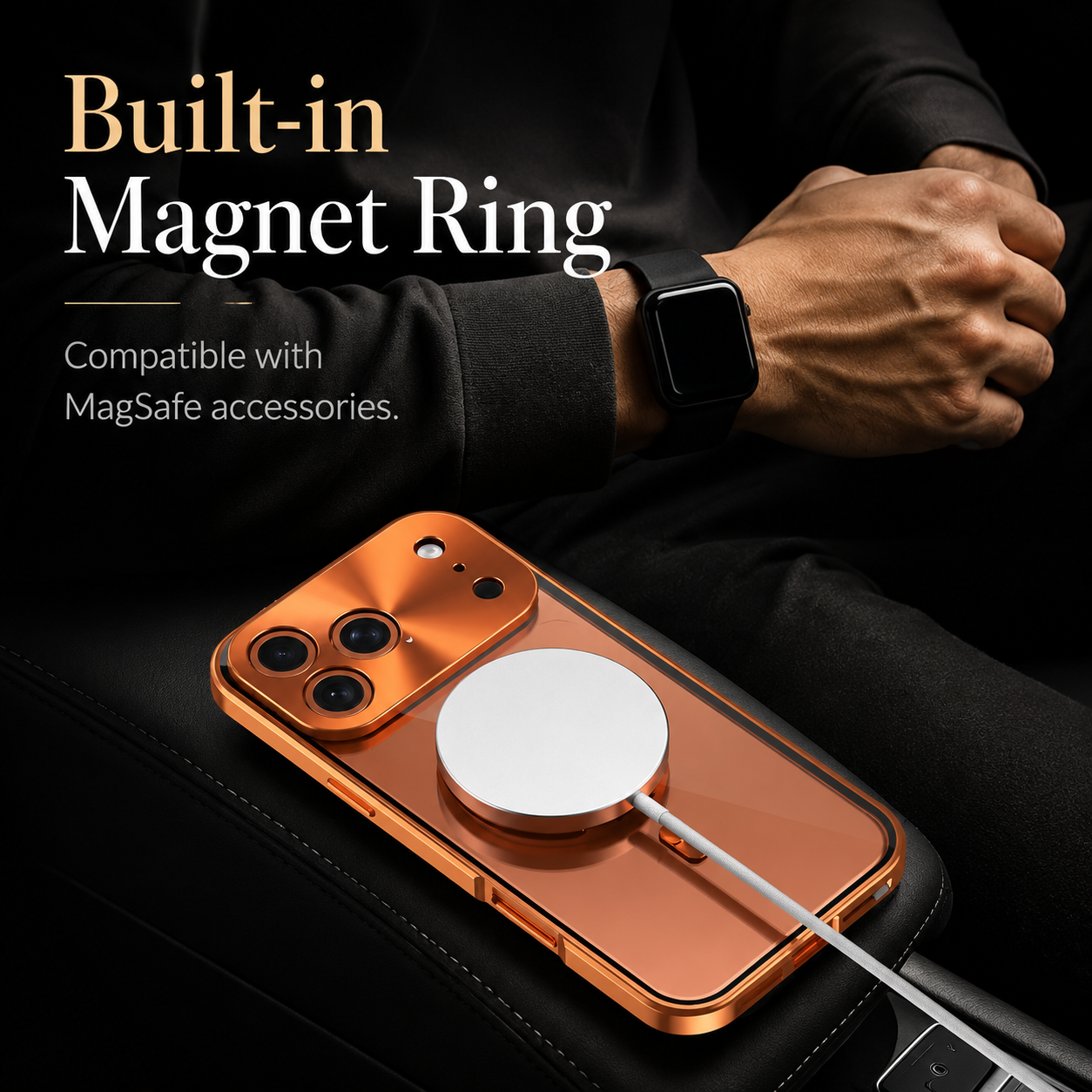 Premium iPhone Case Aluminum Frame MagSafe Compatible Magnetic Cover Built-In Privacy Screen Protector Clear Back Camera Lens Guard Shockproof
