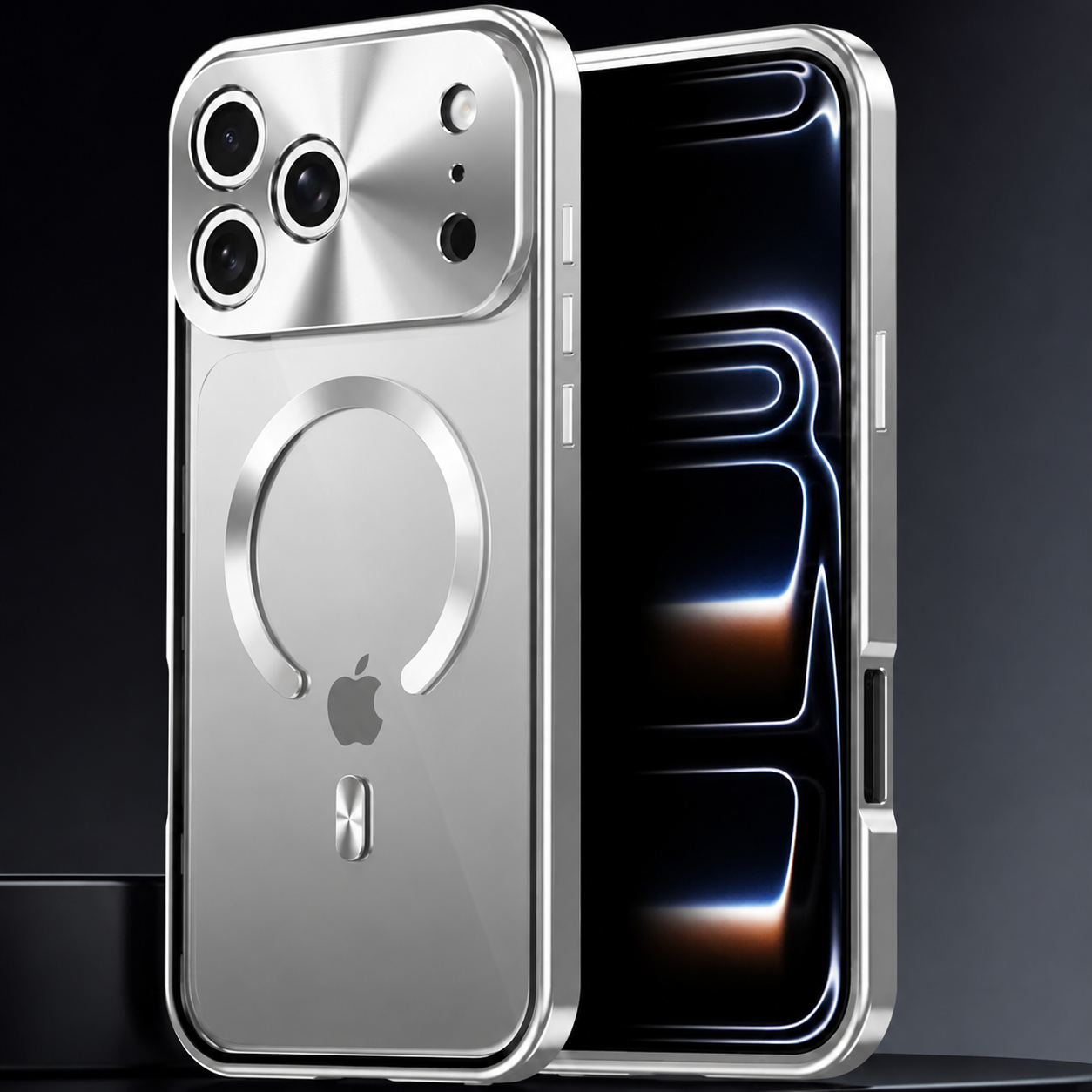 Premium iPhone Case Aluminum Frame MagSafe Compatible Magnetic Cover Built-In Privacy Screen Protector Clear Back Camera Lens Guard Shockproof