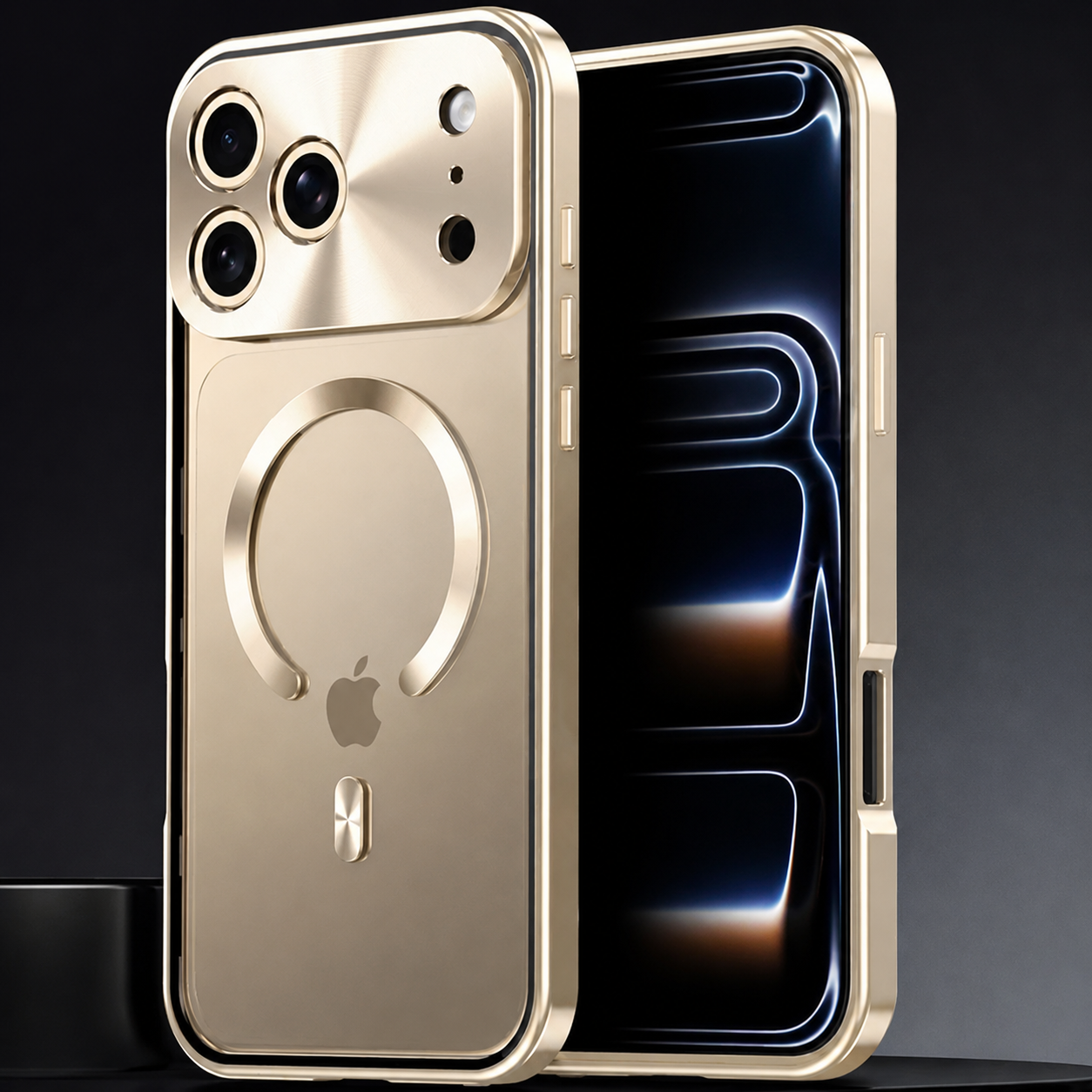 Premium iPhone Case Aluminum Frame MagSafe Compatible Magnetic Cover Built-In Privacy Screen Protector Clear Back Camera Lens Guard Shockproof