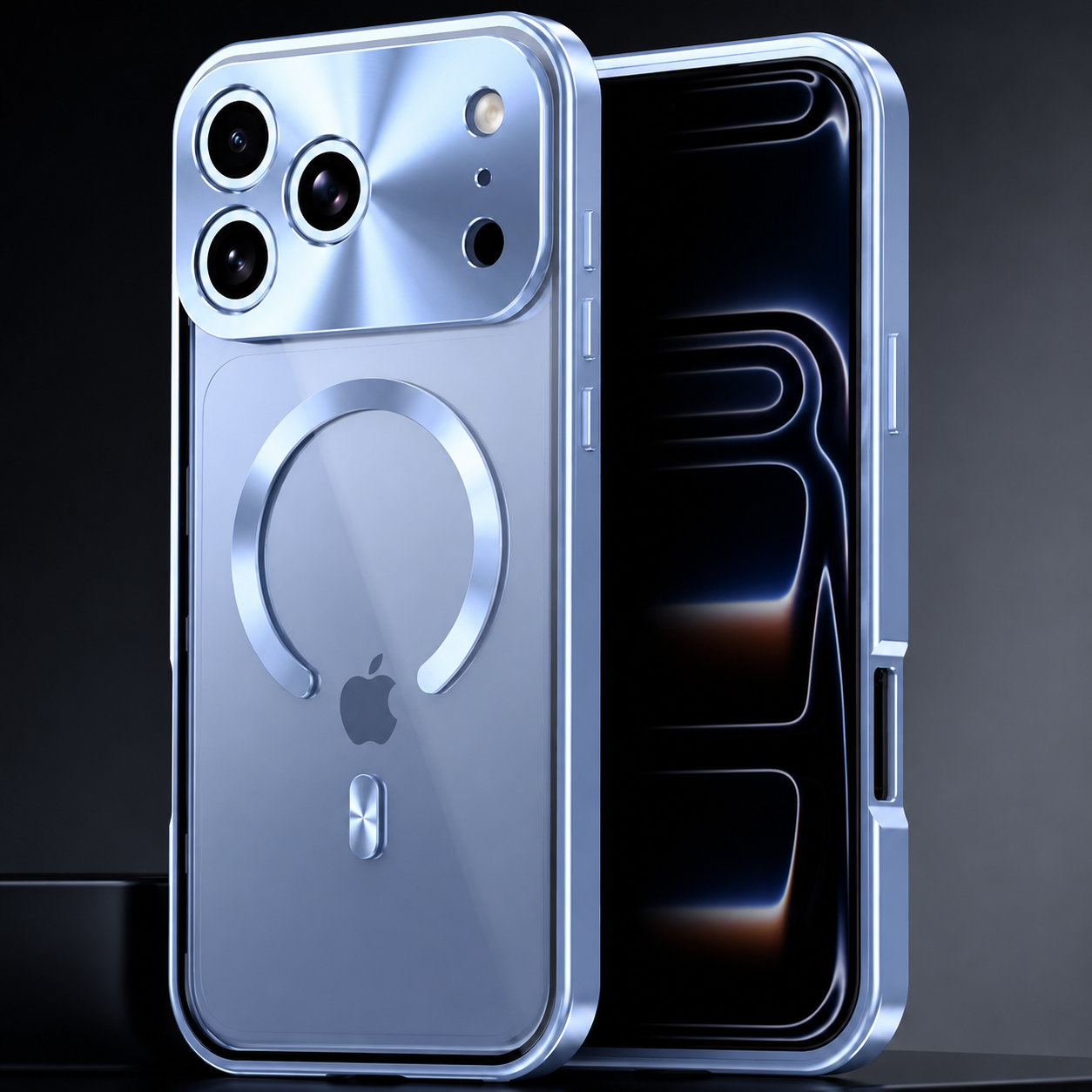 Premium iPhone Case Aluminum Frame MagSafe Compatible Magnetic Cover Built-In Privacy Screen Protector Clear Back Camera Lens Guard Shockproof