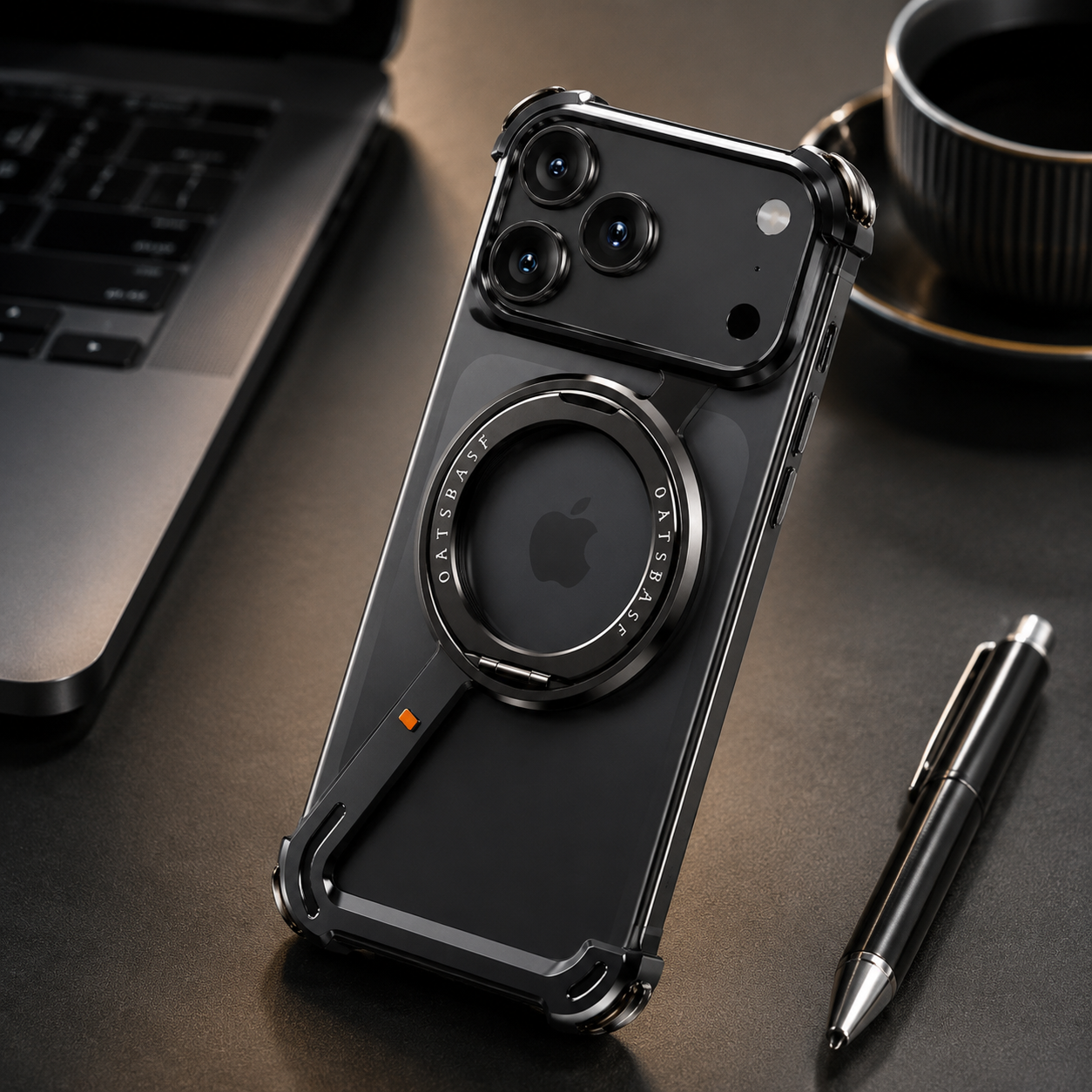 Premium iPhone Case Aluminum Magnetic Frameless MagSafe Compatible Protective Cover 360° Rotating Stand Ring Shockproof Camera Lens Guard