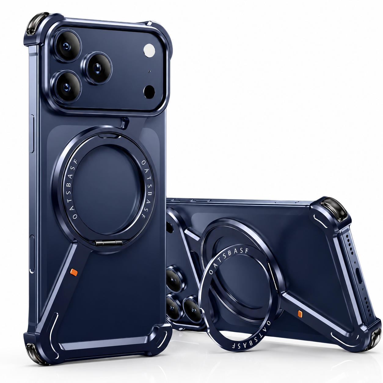 Premium iPhone Case Aluminum Magnetic Frameless MagSafe Compatible Protective Cover 360° Rotating Stand Ring Shockproof Camera Lens Guard