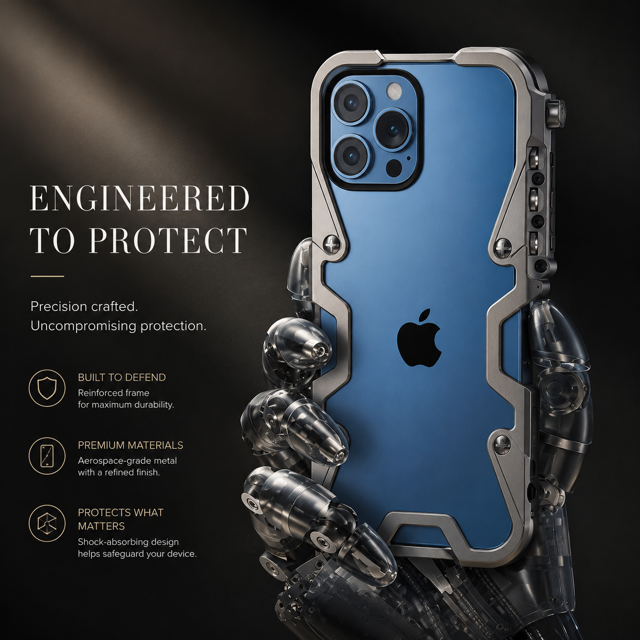 Premium iPhone Case Aluminum Metal Armor Bumper Shockproof Protective Cover Rugged Frame Design Scratch Resistant Slim Durable Full Coverage