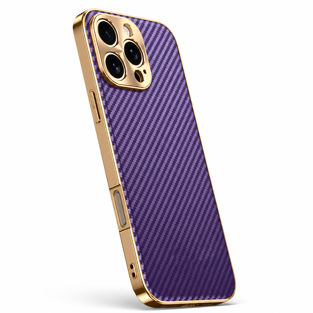 Premium iPhone Case Carbon Fiber Leather Alloy Lens Protection Shockproof Slim Fit Plating Design Wireless Charging Compatible Cover