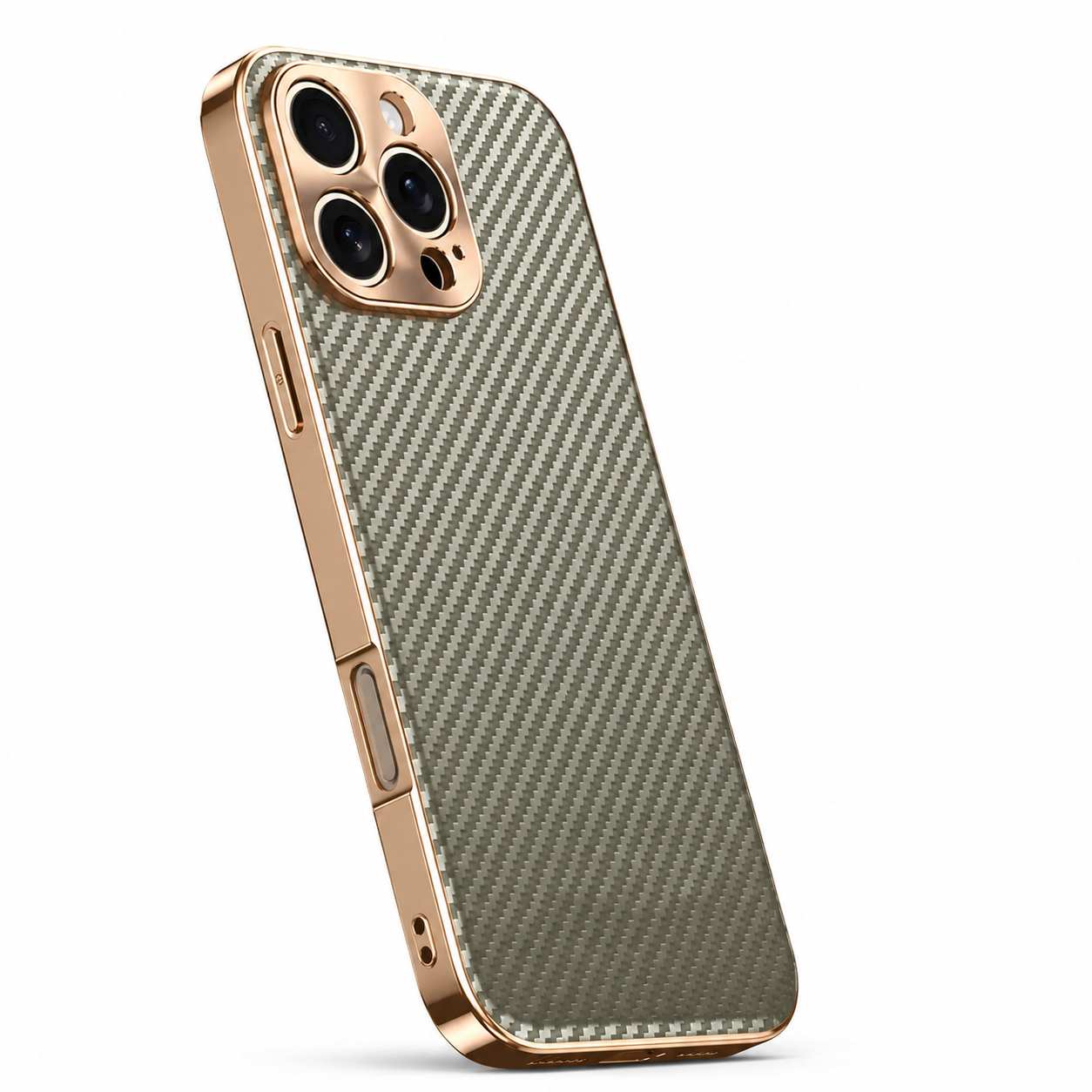 Premium iPhone Case Carbon Fiber Leather Alloy Lens Protection Shockproof Slim Fit Plating Design Wireless Charging Compatible Cover
