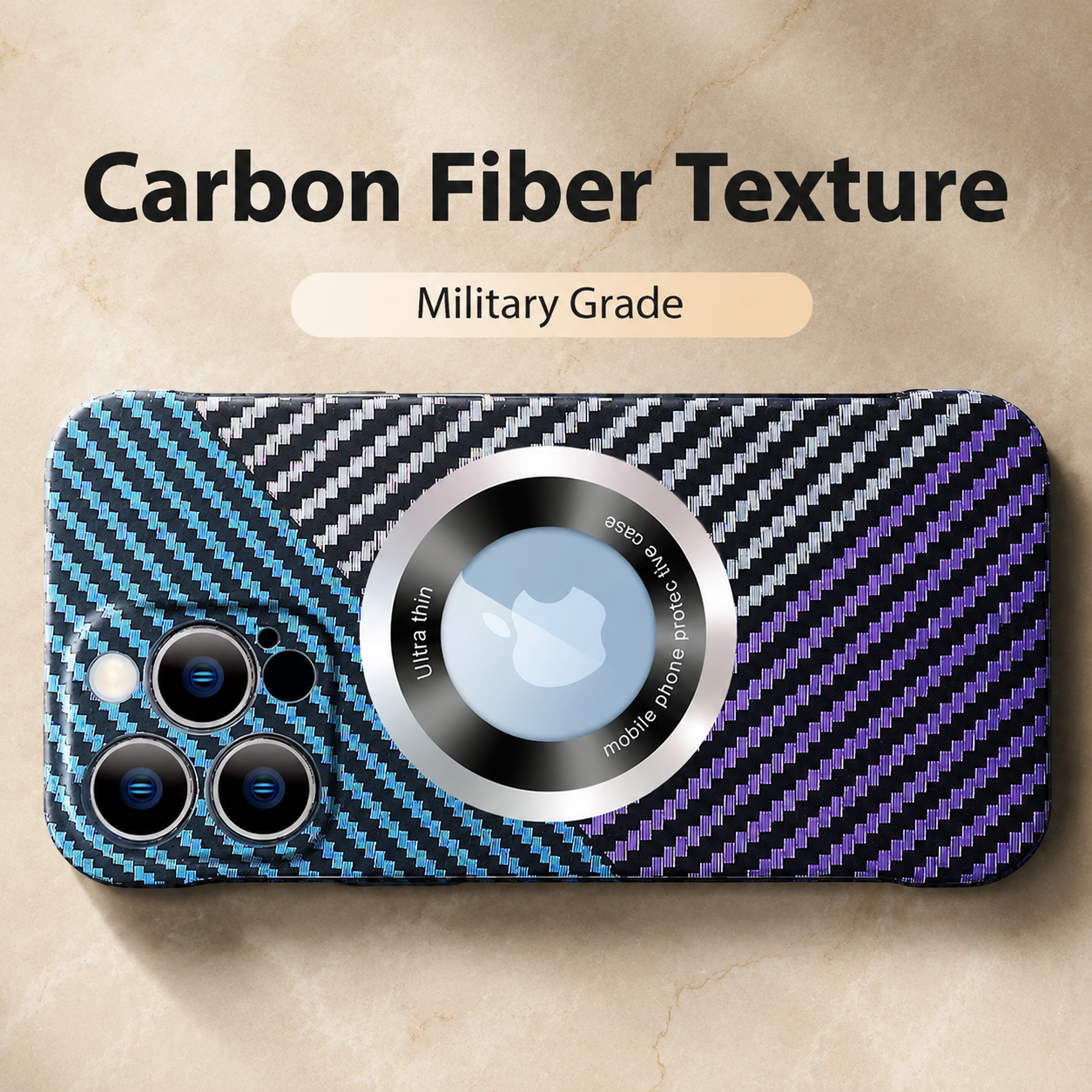 Premium iPhone Case Carbon Fiber MagSafe Cover Frameless Matte PC Slim Protective Case Logo Hollow Magnetic Ring Wireless Charging Compatible
