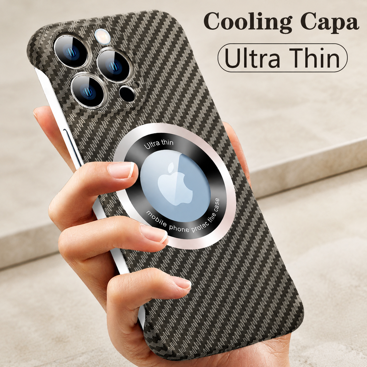 Premium iPhone Case Carbon Fiber MagSafe Cover Frameless Matte PC Slim Protective Case Logo Hollow Magnetic Ring Wireless Charging Compatible
