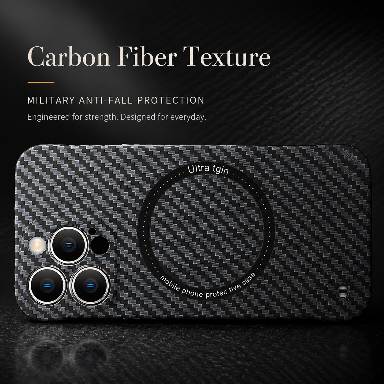 Premium iPhone Case Carbon Fiber MagSafe Cover Frameless Matte PC Slim Protective Case Logo Hollow Magnetic Ring Wireless Charging Compatible