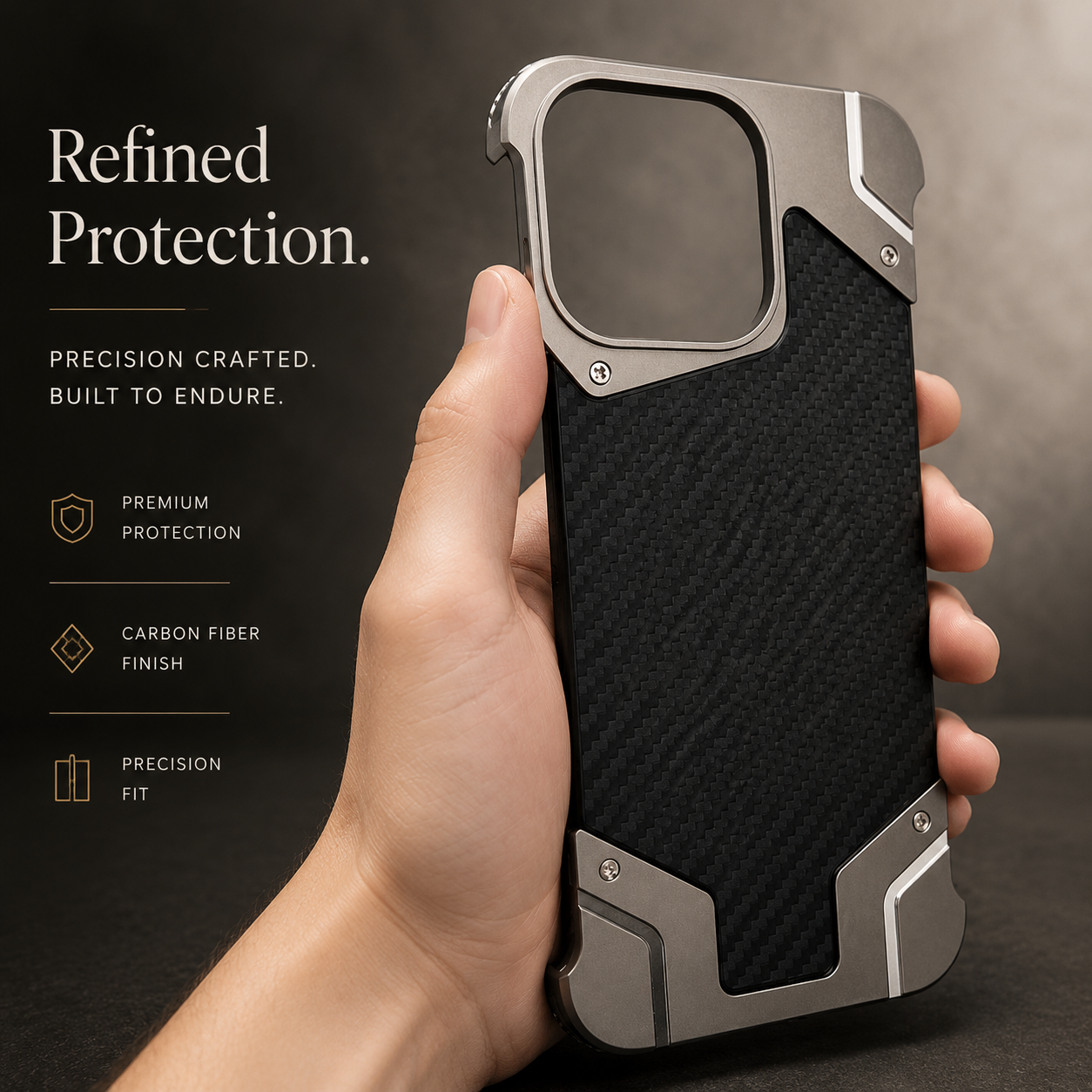Premium iPhone Case Carbon Fiber Metal Armor Cover Frameless MagSafe Compatible Magnetic Shockproof Protective Case Slim Durable Design