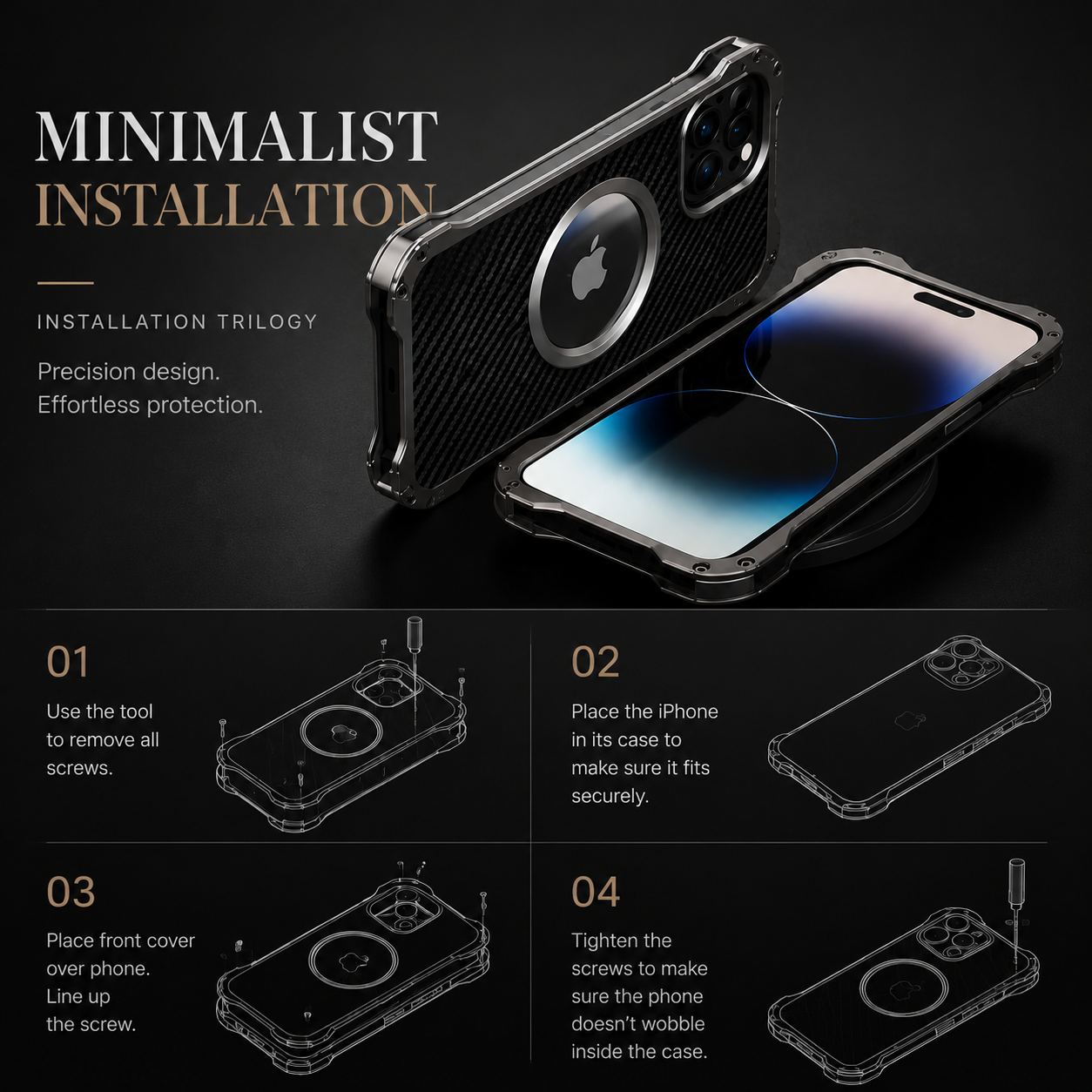 Premium iPhone Case Carbon Fiber Metal MagSafe Cover Anti Fall Shockproof Magnetic Back Shell Camera Lens Protection Ultra Thin Protective Case