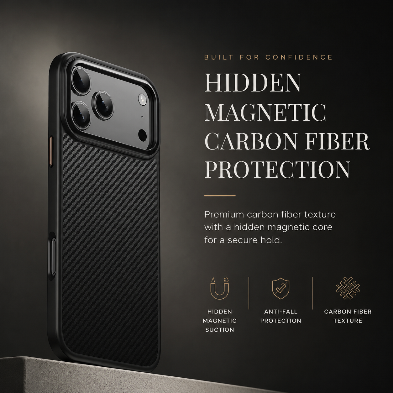 Premium iPhone Case Carbon Fiber Protective Cover Shockproof Drop Resistant Anti Fingerprint Non Slip Scratch Resistant Dustproof Slim Design