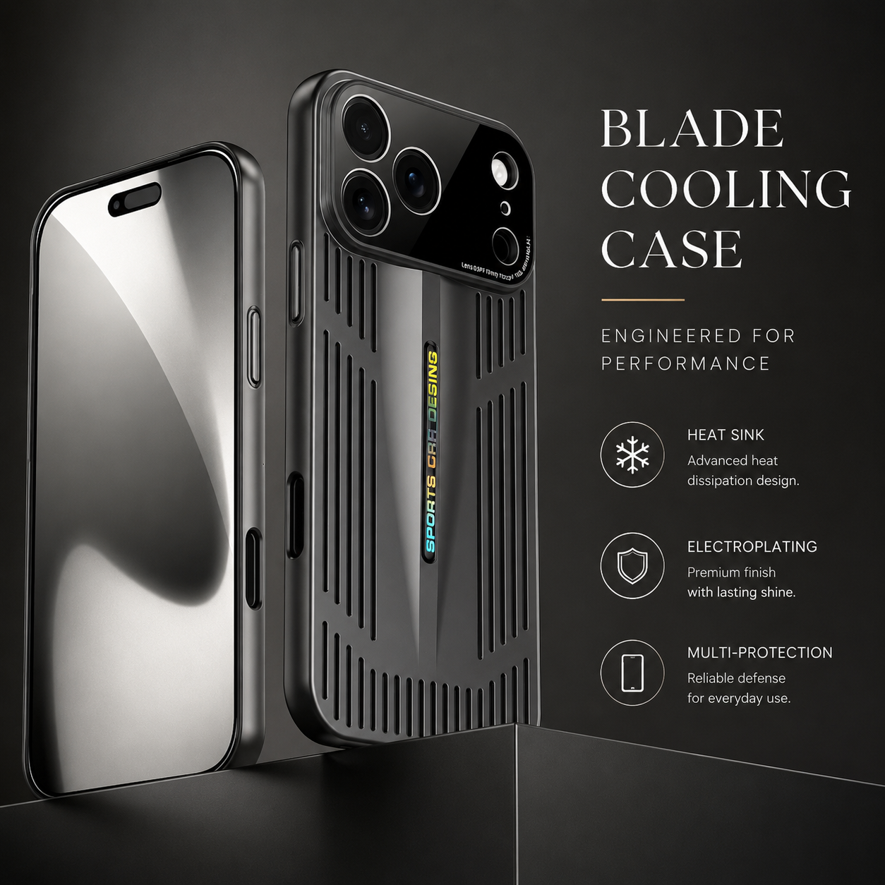 Premium iPhone Case Cooling Protective Cover Shockproof PC TPU Anti Scratch Anti Fingerprint Heat Dissipation Non Slip Slim Full Coverage