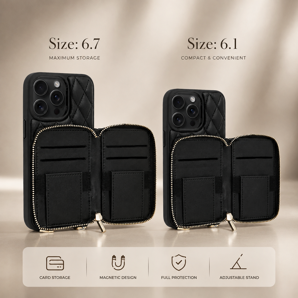 Premium iPhone Case Crossbody Leather Card Holder Cover Chain Strap Camera Lens Protection Shockproof Anti Scratch Non Slip Full Coverage