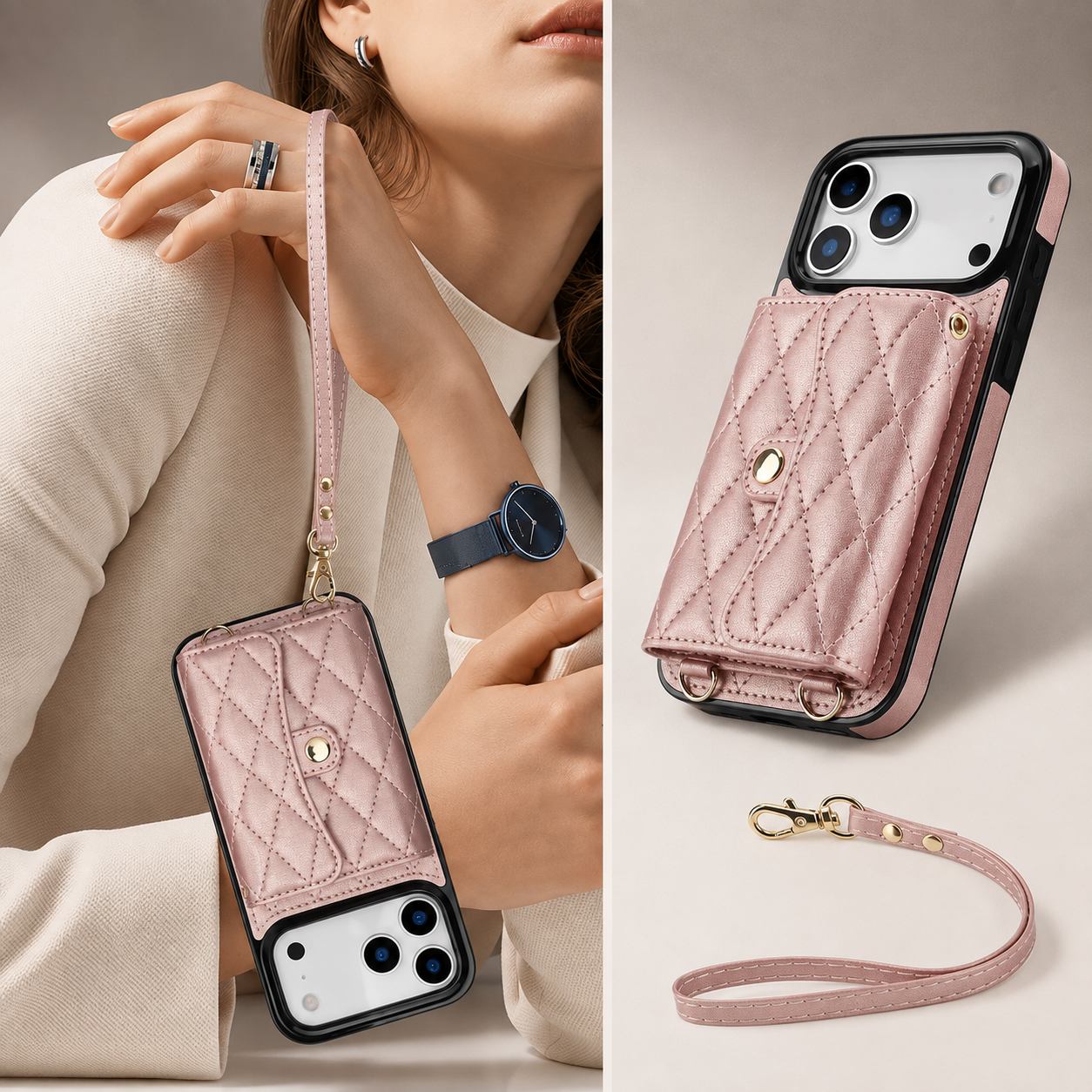 Premium iPhone Case Crossbody Leather Wallet Cover Card Holder Coin Pocket Wrist Strap Shoulder Strap Shockproof Protective Cover Full Coverage Non Slip Design