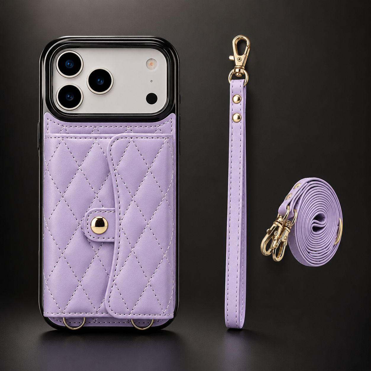 Premium iPhone Case Crossbody Leather Wallet Cover Card Holder Coin Pocket Wrist Strap Shoulder Strap Shockproof Protective Cover Full Coverage Non Slip Design