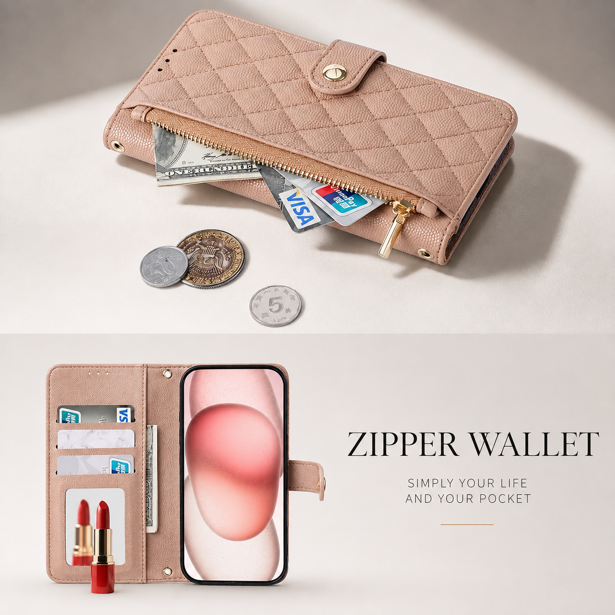 Premium iPhone Case Crossbody Leather Wallet Cover Card Holder Lanyard Strap Camera Lens Protection Anti Scratch Non Slip Protective PU Design