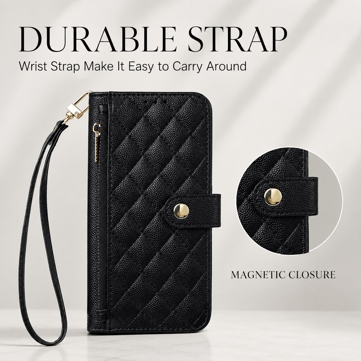 Premium iPhone Case Crossbody Leather Wallet Cover Card Holder Lanyard Strap Camera Lens Protection Anti Scratch Non Slip Protective PU Design