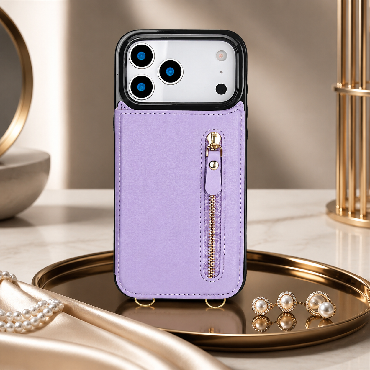 Premium iPhone Case Crossbody Leather Wallet Cover RFID Card Holder Zipper Pocket Lanyard Strap Shockproof Anti Fingerprint Protective Design
