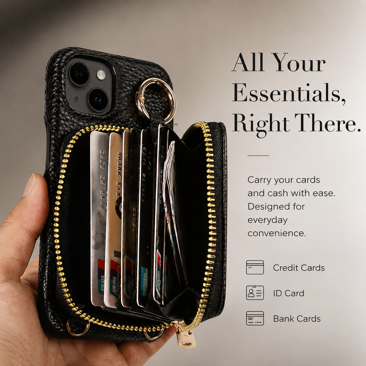 Premium iPhone Case Crossbody Wallet Cover PU Leather Zipper Card Holder Strap Shockproof Protective Case Magnetic Closure Full Coverage Design