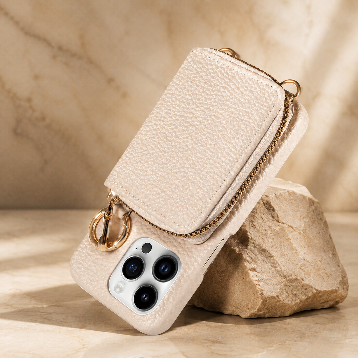 Premium iPhone Case Crossbody Wallet Cover PU Leather Zipper Card Holder Strap Shockproof Protective Case Magnetic Closure Full Coverage Design