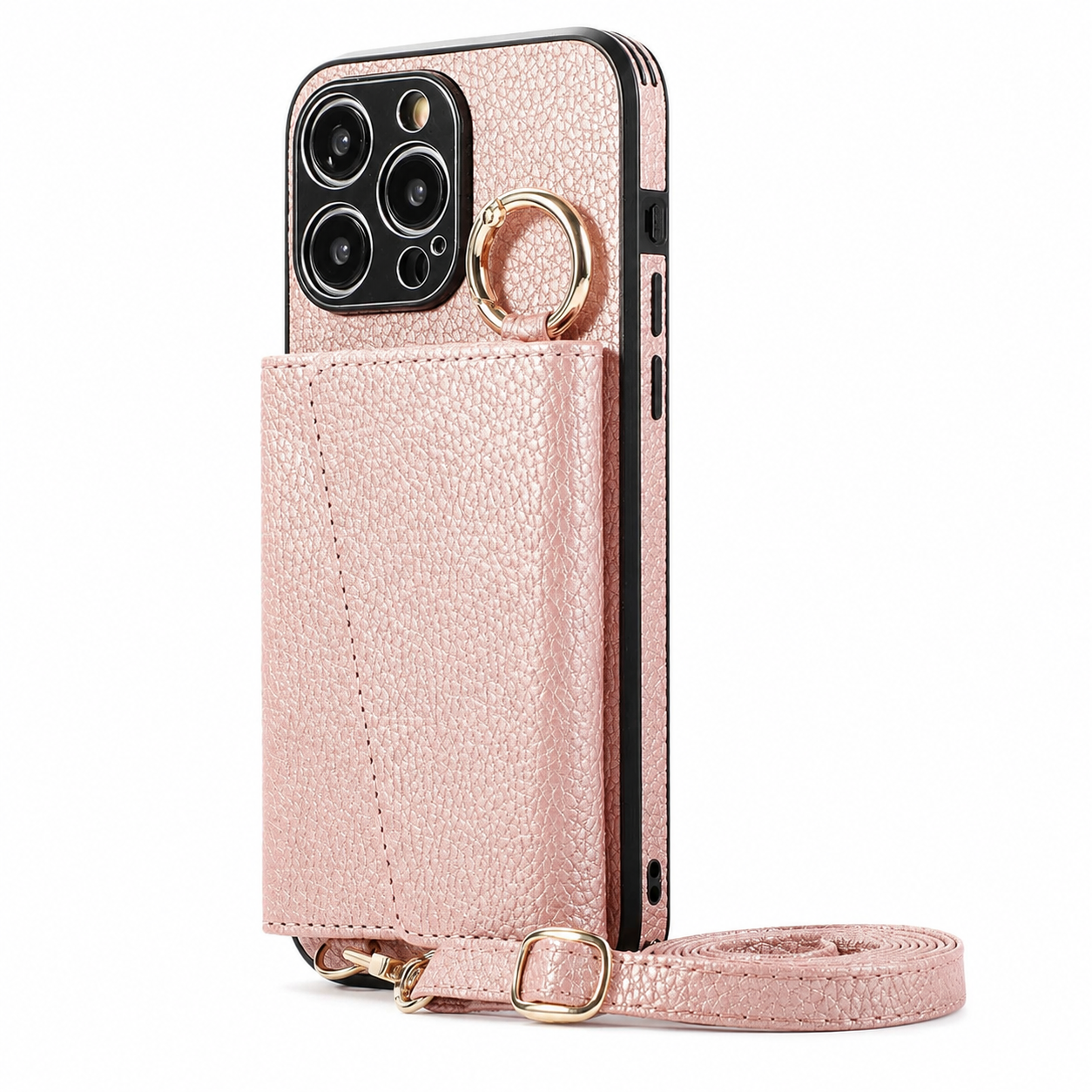 Premium iPhone Case Crossbody Wallet Leather Cover MagSafe Compatible Card Holder Strap Finger Ring Stand Shockproof Protective Case Full Coverage Design