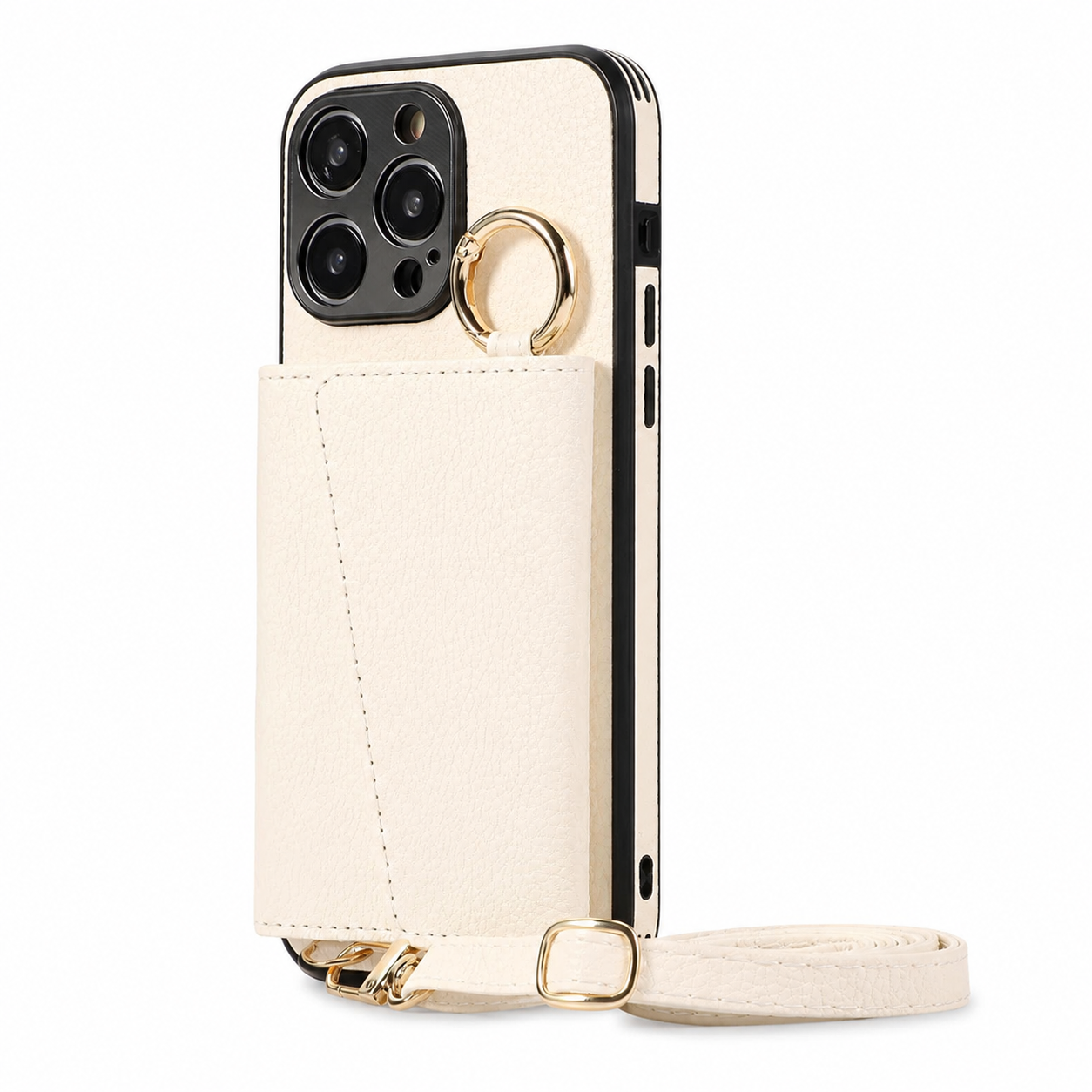 Premium iPhone Case Crossbody Wallet Leather Cover MagSafe Compatible Card Holder Strap Finger Ring Stand Shockproof Protective Case Full Coverage Design
