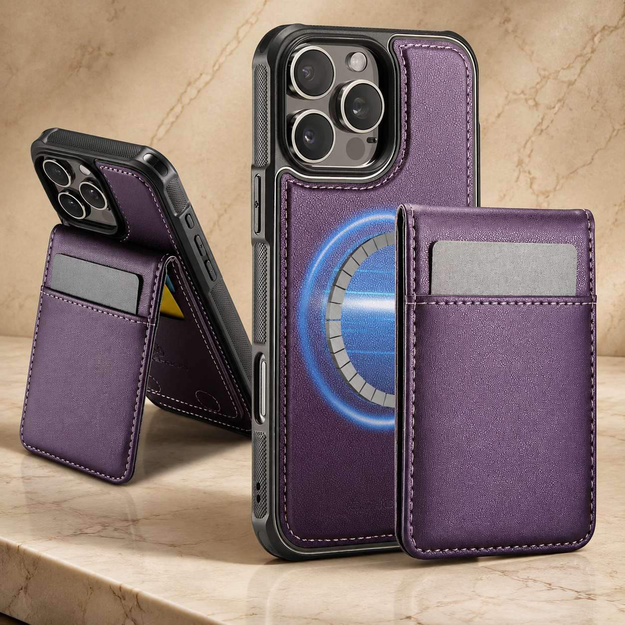Premium iPhone Case Detachable Magnetic Leather Wallet Cover Card Slot Holder Kickstand Shockproof Anti Fingerprint Protective Design Slim Durable