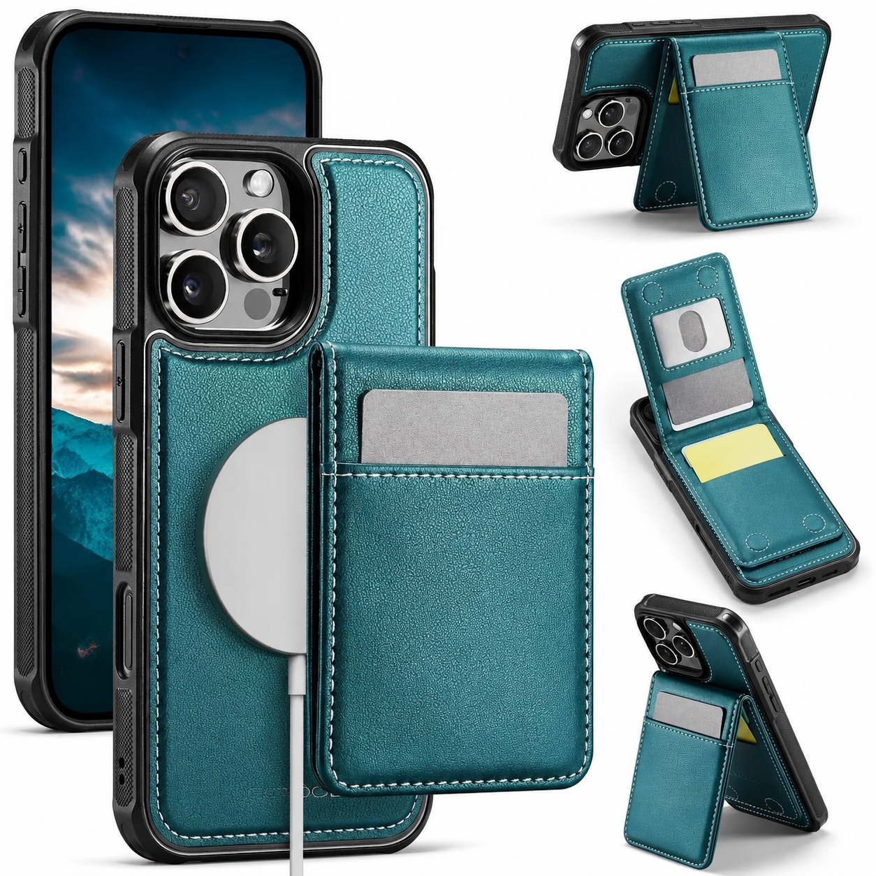 Premium iPhone Case Detachable Magnetic Leather Wallet Cover Card Slot Holder Kickstand Shockproof Anti Fingerprint Protective Design Slim Durable