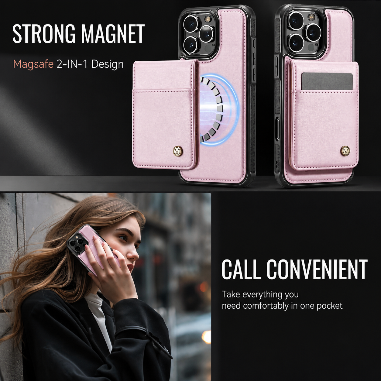 Premium iPhone Case Detachable Magnetic Leather Wallet Cover Card Slot Holder Kickstand Shockproof Anti Fingerprint Protective Design Slim Durable