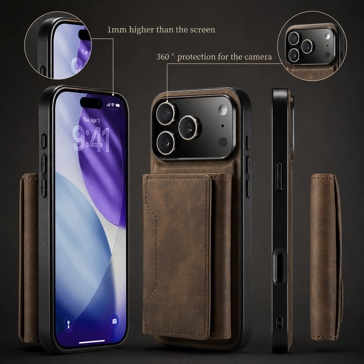 Premium iPhone Case Detachable Magnetic Leather Wallet Protective Cover Card Holder Kickstand Camera Lens Protection Anti Scratch Full Coverage