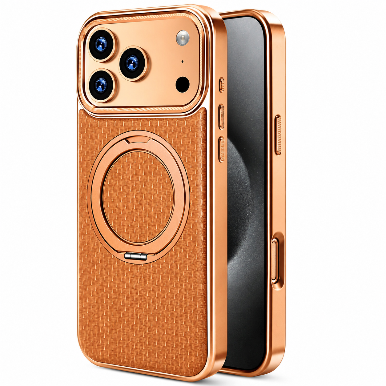 Premium iPhone Case Diamond Pattern Leather MagSafe Compatible Cover Rotating Kickstand Camera Lens Protection Shockproof Anti Fingerprint Design