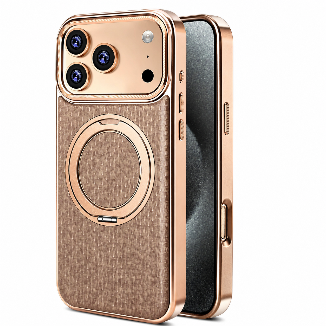 Premium iPhone Case Diamond Pattern Leather MagSafe Compatible Cover Rotating Kickstand Camera Lens Protection Shockproof Anti Fingerprint Design