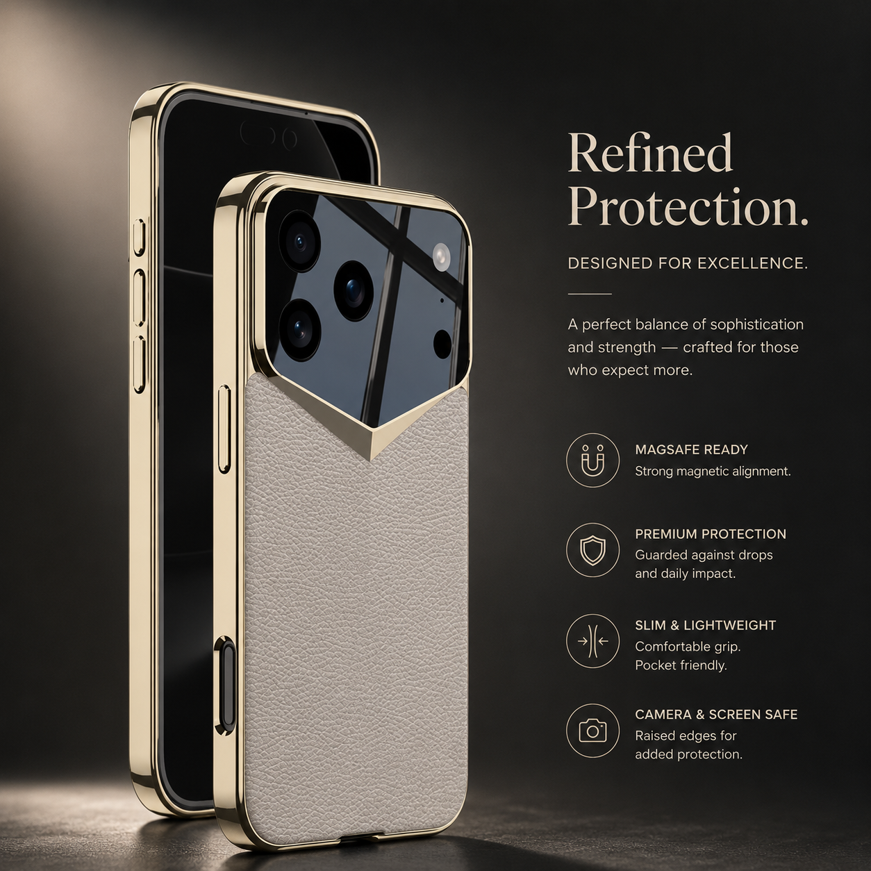 Premium iPhone Case Electroplated Leather Protective Cover Shockproof Hard Shell Camera Lens Protection Anti Fingerprint Anti Scratch Slim Full Coverage