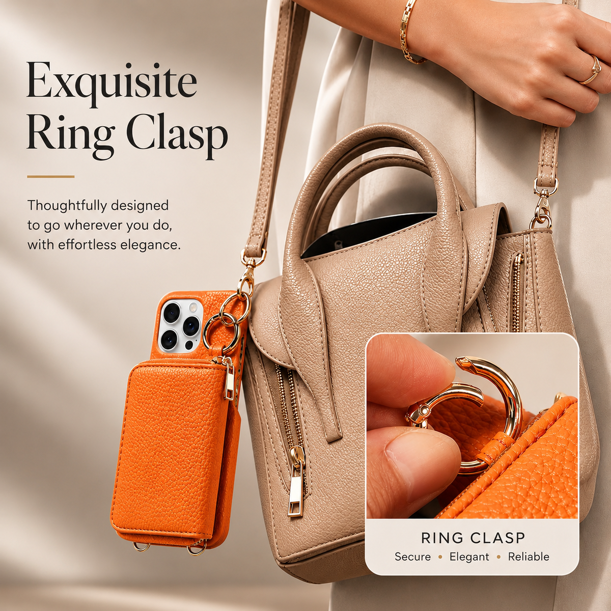 Premium iPhone Case Faux Leather Wallet Cover Card Holder Crossbody Strap Ring Holder Shockproof Protective Full Coverage Slim Design