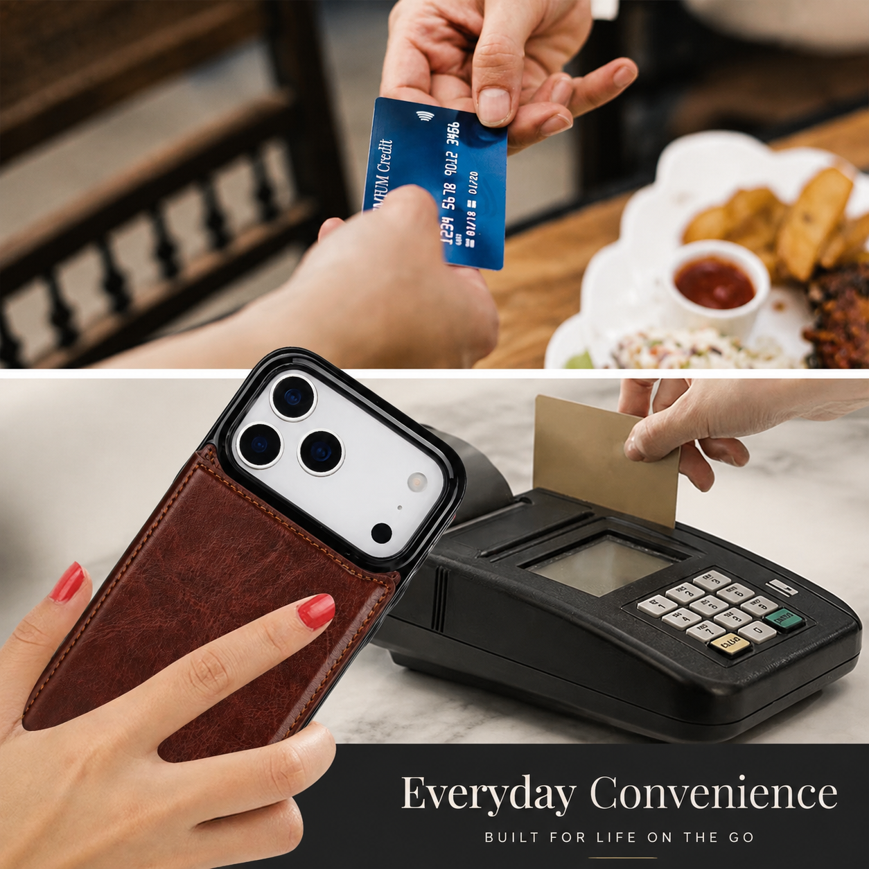 Premium iPhone Case Faux Leather Wallet Flip Cover Card Holder Double Magnetic Clasp Shockproof Kickstand Protective Case Slim Full Coverage
