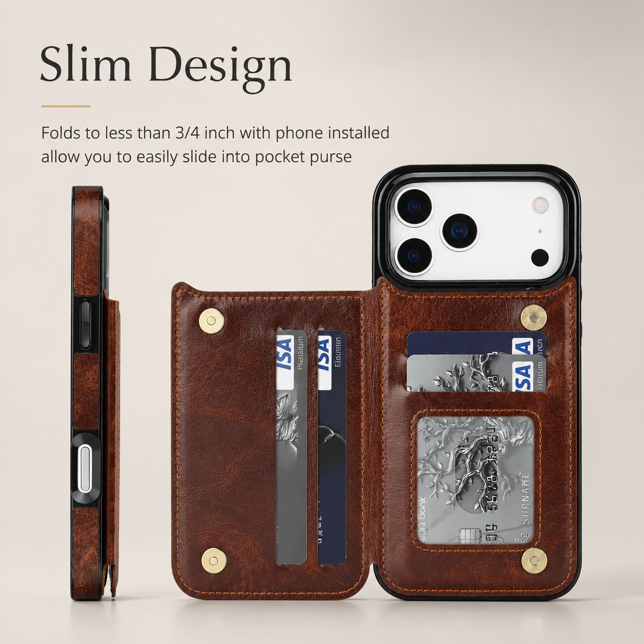 Premium iPhone Case Faux Leather Wallet Flip Cover Card Holder Double Magnetic Clasp Shockproof Kickstand Protective Case Slim Full Coverage