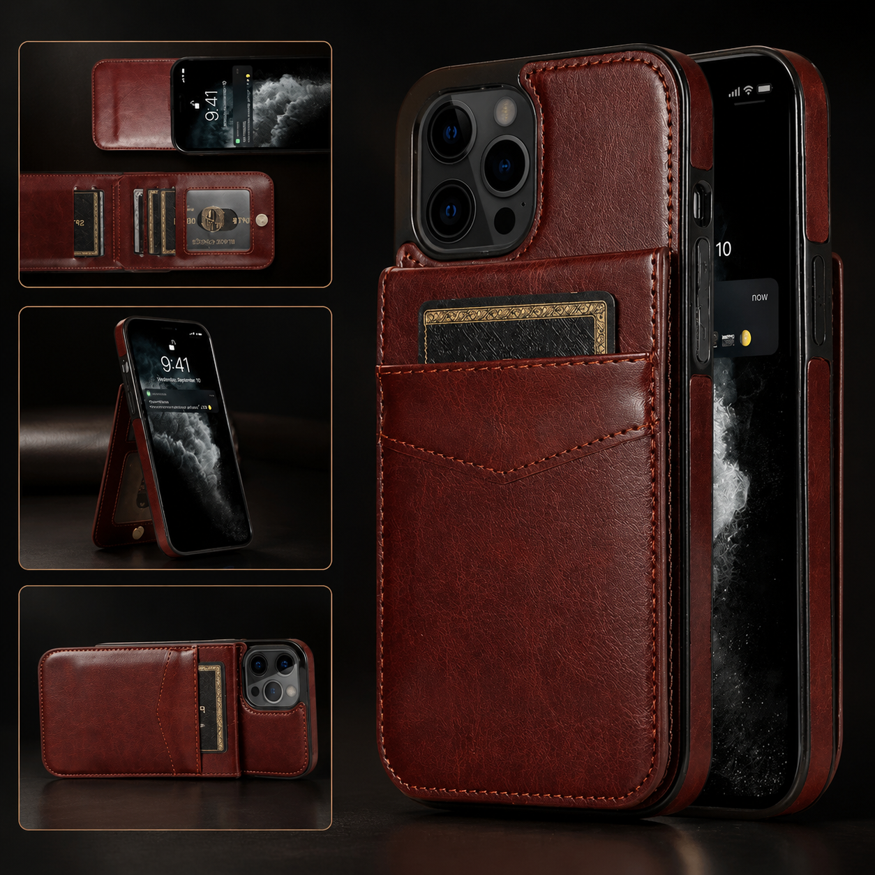 Premium iPhone Case Flip Wallet Cover Leather Card Holder with Stand Shockproof Anti Fingerprint Protective Design Full Access Slim Durable Magnetic Closure