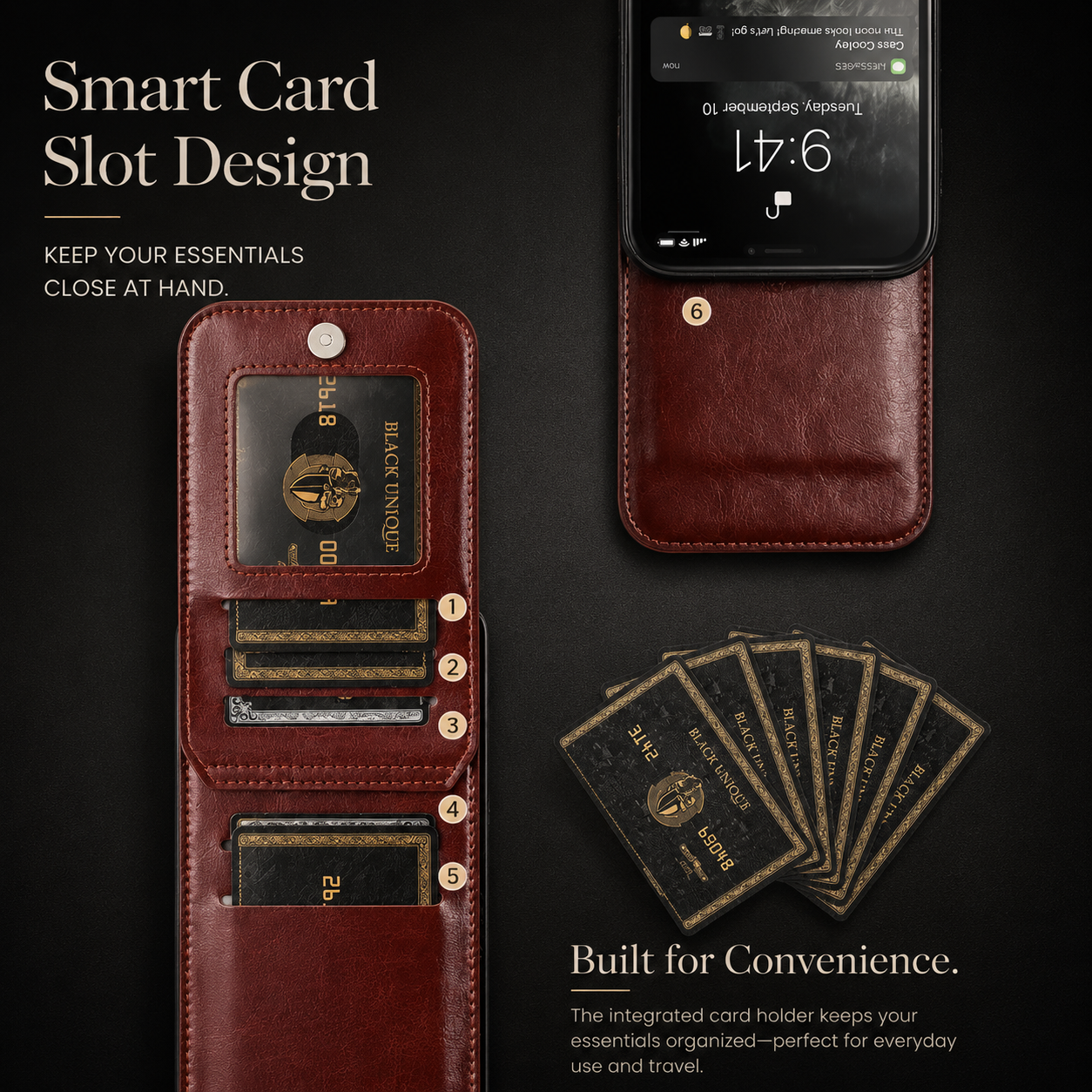 Premium iPhone Case Flip Wallet Cover Leather Card Holder with Stand Shockproof Anti Fingerprint Protective Design Full Access Slim Durable Magnetic Closure