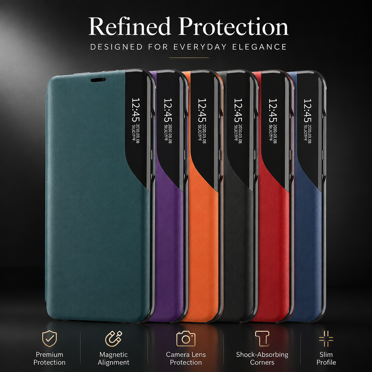 Premium iPhone Case Flip Wallet Stand Cover PU Leather MagSafe Compatible Card Holder Shockproof Protective Magnetic Closure Full Coverage Design