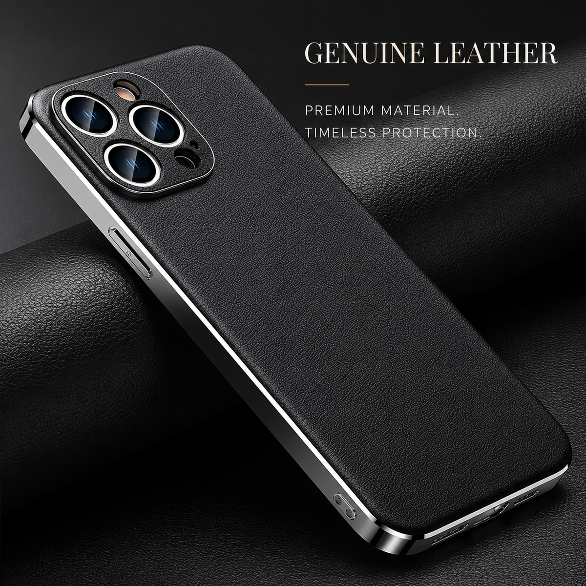Premium iPhone Case Genuine Cowhide Leather Plated Frame Shockproof Protective Cover Full Lens Protection Camera Guard Slim Luxury Design