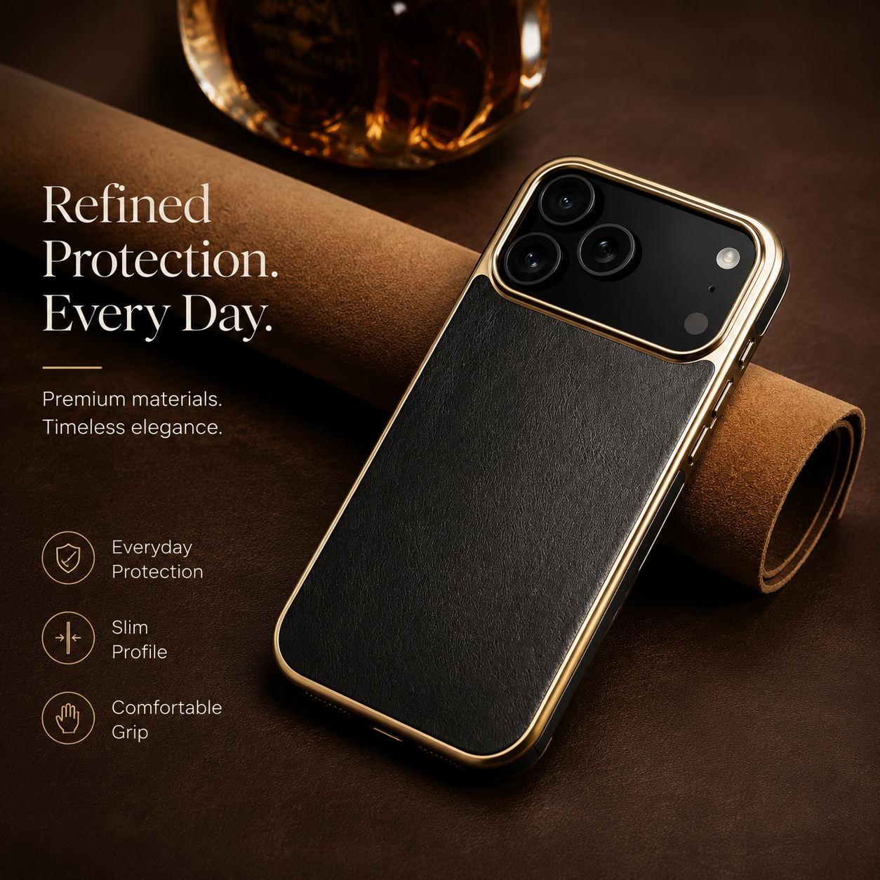 Premium iPhone Case Genuine Cowhide Leather Protective Cover Electroplated Frame Shockproof Non Slip Heat Resistant Scratch Resistant Slim Full Coverage
