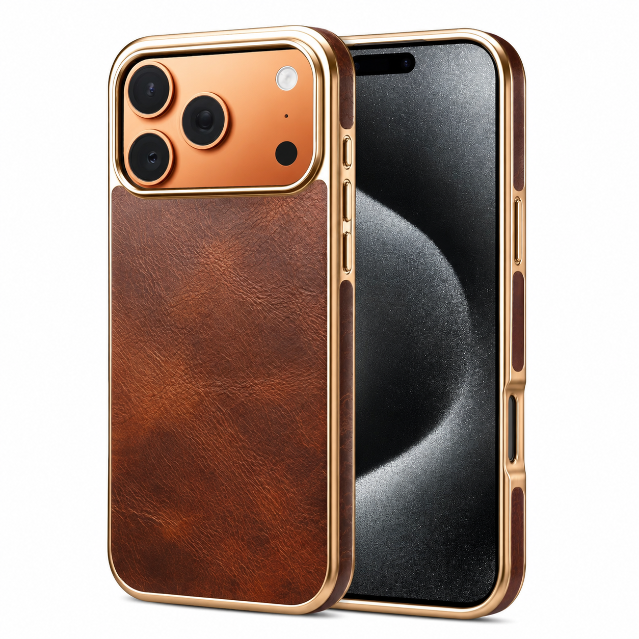 Premium iPhone Case Genuine Cowhide Leather Protective Cover Electroplated Frame Shockproof Non Slip Heat Resistant Scratch Resistant Slim Full Coverage